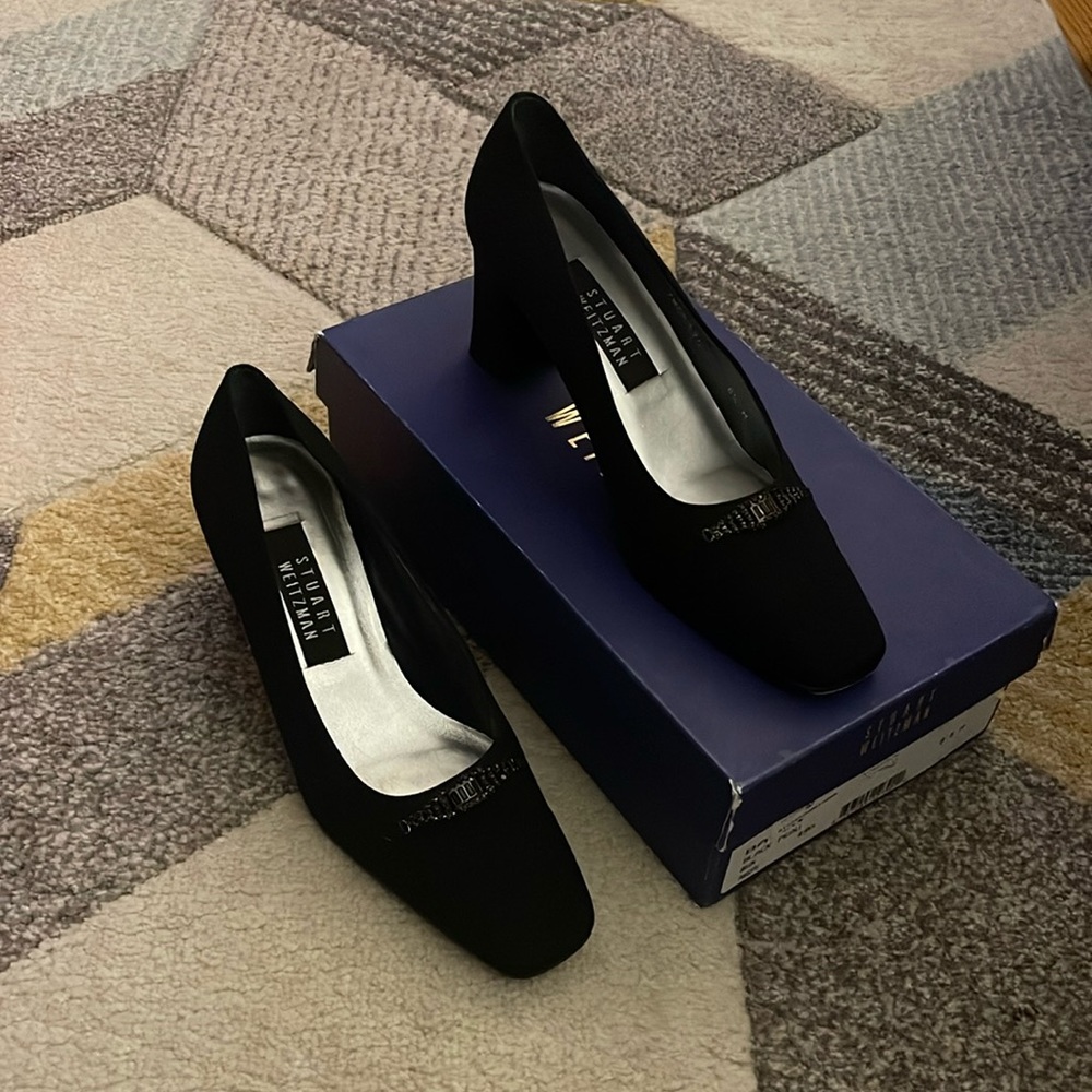 Stuart Weitzman Baton Black Peau Heels